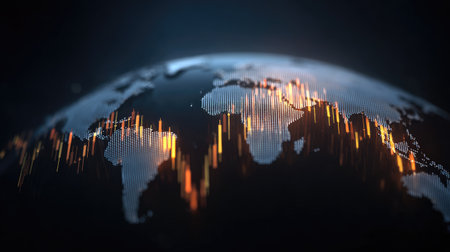An abstract digital globe featuring glowing data lines that symbolize global connections and information flow. Ideal for technology, communication, and innovation themes.の素材