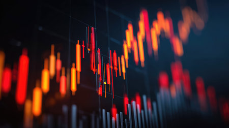This striking image showcases financial trading charts highlighting market trends through colorful data visualizations, perfect for finance themes and analysis.の素材