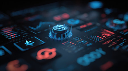 A modern digital interface showcasing graphs, metrics, and interactive controls, ideal for analytics professionals looking to enhance business solutions and insights.の素材