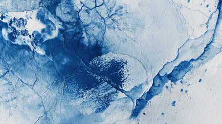 A stunning abstract blue watercolor texture that features cracks and splashes, perfect for backgrounds, designs, or artistic projects to inspire creativity and elegance.の素材