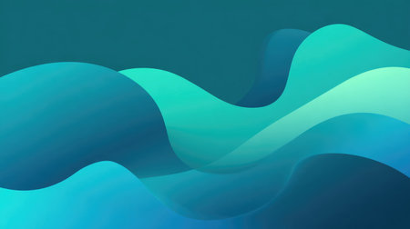 This abstract image features flowing waves in varying shades of blue and green, creating a serene and captivating background perfect for digital art and design projects.の素材