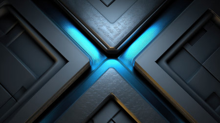 A captivating abstract design showcasing intersecting geometric shapes with blue and black tones, perfect for tech backgrounds, digital art, or creative projects.の素材