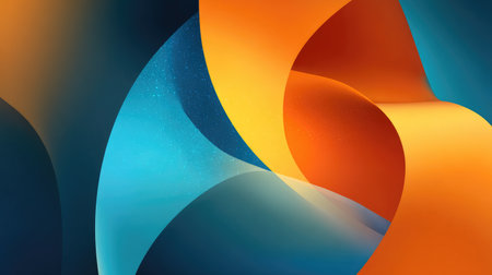 Vivid abstract image featuring flowing curves and gradients in blue, orange, and yellow. Ideal for creative projects, digital artwork, and modern design backgrounds.の素材