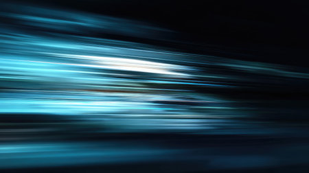 This captivating abstract image features vibrant blue and teal streaks amid a dark background, evoking motion, energy, and contemporary design aesthetics.の素材