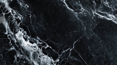 Stunning black marble showcases white veins, offering an elegant visual perfect for interior design and architecture. Ideal for backgrounds, countertops, and decor.の素材