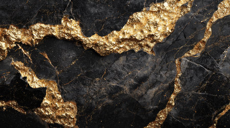 Explore a stunning black marble background with captivating golden veins, perfect for luxury designs, elegant decor, and high-end visual storytelling.の素材