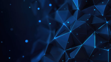 This digital abstract image features triangular shapes in blue with glowing lines and dots. It conveys a modern technology feel suitable for various themes.の素材