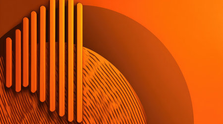 This abstract design showcases a blend of vibrant orange tones with geometric shapes and patterns, creating a captivating modern digital aesthetic suitable for various projects.の素材