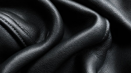 This close-up image captures the rich texture of soft black leather, ideal for enhancing fashion design, upholstery, or creative projects with a touch of elegance.の素材