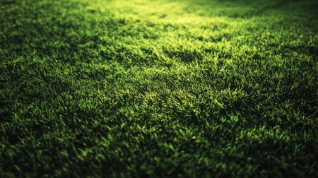 A close-up view of a lush green grass field, showcasing vibrant textures illuminated by natural sunlight. This serene image captures the beauty of nature and tranquility.の素材
