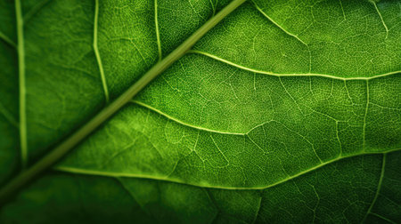 This detailed close-up of a fresh green leaf highlights intricate textures and veins, showcasing nature's beauty and harmony. Ideal for nature and botanical themes.の素材