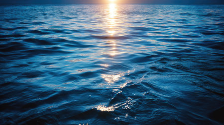 Experience the beauty of calm ocean waves reflecting golden sunlight at dusk. This serene seascape captures nature's tranquility and peaceful vibes perfectly.の素材