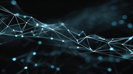 Dynamic abstract image featuring glowing blue lines and points creating a sophisticated digital network, perfect for technology and innovation-themed projects.の素材
