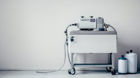 A sleek industrial machine sits in a clean, minimalist workspace, showcasing modern technology in an efficient production environment with a neutral color scheme.の素材