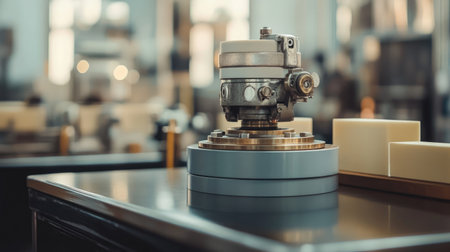 A precision device showcased in a modern manufacturing environment, emphasizing intricate mechanical components and a clean workspace, ideal for industrial applications.の素材