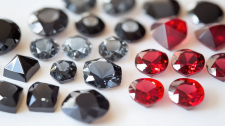 A stunning assortment of colorful gems and rhinestones in various cuts and shapes. Perfect for crafting, design projects, and adding sparkle to creations.の素材