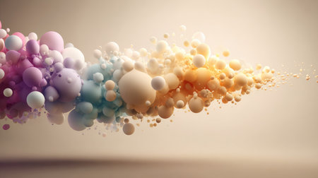 This stunning abstract image features an array of colorful spheres in various sizes, creating a mesmerizing flow against a soft gradient background.の素材