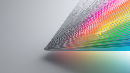 Bright and vibrant abstract design featuring colorful lines that create an illusion of depth against a smooth gray background, perfect for creative projects.の素材