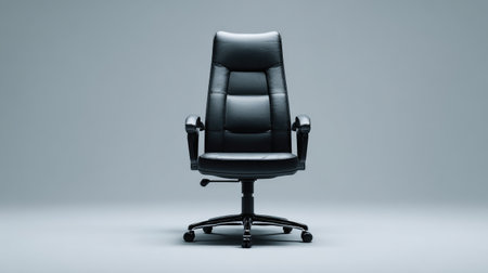 A stylish black leather office chair featuring a high-back ergonomic design, perfect for enhancing comfort and productivity in any modern workspace setting.の素材