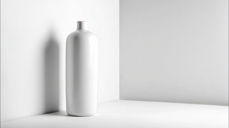 A stunning white vase stands elegantly in a minimalist setting, casting soft shadows on a bright surface. This image captures simplicity and modern aesthetics, perfect for design inspiration.の素材
