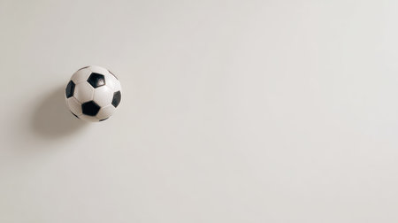 A small soccer ball rests against a light, plain background, showcasing its classic black and white pattern, perfect for athletic themes and promotional content.の素材