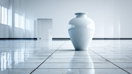A striking white ceramic vase stands alone in a minimalist space, showcasing elegance and simplicity. Natural light enhances the modern design and clean aesthetic.の素材
