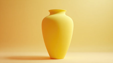 A striking bright yellow vase stands elegantly against a soft yellow background. This minimalist design emphasizes modern aesthetics and creates a warm atmosphere.の素材
