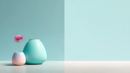 Discover a stunning arrangement featuring elegant pastel vases with a delicate pink flower. This minimalist design adds a touch of sophistication to any interior space.の素材