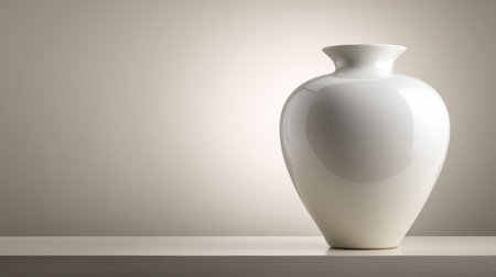 A stylish white vase sits elegantly on a minimalist shelf, illuminated by soft lighting. This composition offers a perfect blend of modern decor and serene aesthetics.の素材