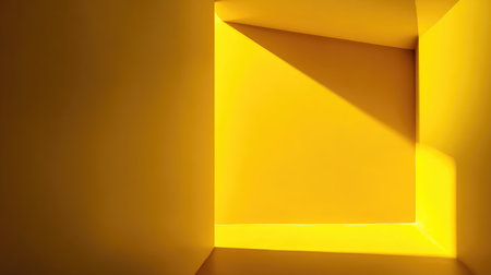 Vibrant yellow interior showcasing geometric shapes and dynamic light play, perfect for modern design aesthetics or artistic backgrounds, highlighting simplicity and creativity.の素材