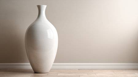 This elegant white ceramic vase stands tall against a neutral backdrop, embodying minimalist design principles and enhancing modern interior decor with simplicity.の素材