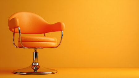 A striking orange chair stands against a vivid yellow background, embodying modern design. This stylish piece enhances any space with its vibrant color and unique shape.の素材