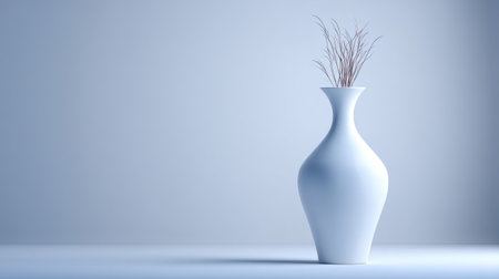 This striking image features an elegant white vase with dried grass, set against a minimalist gray background, ideal for showcasing modern interior decor and design ideas.の素材
