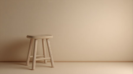 A minimalist wooden stool set against a beige background, showcasing simplicity and elegance. Ideal for modern decor and interior design concepts in various settings.の素材