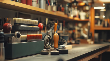 A well-organized workshop featuring various tools and equipment ideal for woodworking and crafting. Perfect for DIY enthusiasts and creative projects.の素材