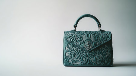 This elegant green handbag features intricate embroidery and a stylish design, making it a perfect accessory for any fashionable outfit or occasion.の素材