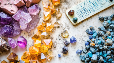 A captivating array of colorful crystals and gemstones showcasing their natural beauty, perfect for educational purposes or enhancing artistic projects.の素材