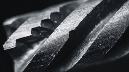 This close-up image showcases an industrial metal tool with intricate details and sharp edges, emphasizing the craftsmanship and precision in engineering design.の素材