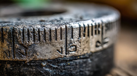 A close-up image showcasing a vintage weights scale featuring engraved measurement markings. The rustic design and weathered texture offer a glimpse into historical craftsmanship and precision.の素材