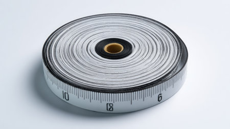 This image showcases a rolled measuring tape on a light background, emphasizing its utility in various applications such as crafting and construction projects.の素材