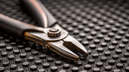 This close-up image showcases a high-quality pair of pliers resting on a black textured surface, emphasizing the craftsmanship and detailed design suitable for various repairs.の素材