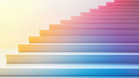 A captivating image of colorful gradient steps highlighting modern architecture and minimalist design. Perfect for creative projects and inspirational concepts.の素材