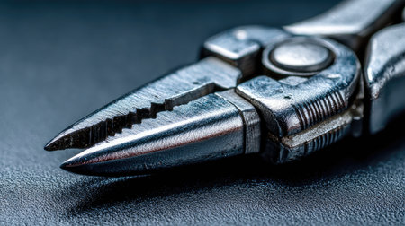 This striking close-up image of silver pliers highlights the intricate details of its design, emphasizing its durability and functionality for diverse tasks.の素材