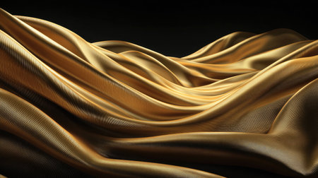 A mesmerizing view of flowing gold silk waves creates an elegant yet dynamic composition. Ideal for design, fashion, and artistic projects, emphasizing rich textures.の素材