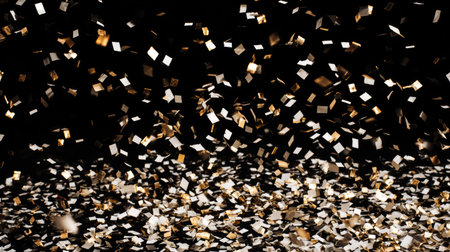 Golden confetti falls elegantly against a dark background, creating a stunning visual display ideal for celebrating special moments and adding joy to any event.の素材