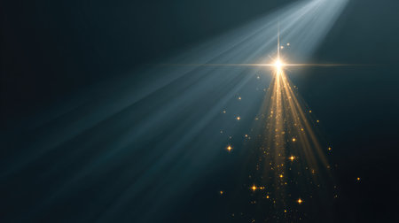 This image features soft light rays penetrating darkness, creating a beautiful atmosphere filled with sparkling particles. Ideal for backgrounds and creative projects.の素材