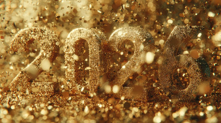 A stunning representation of 2026 in golden glitter, creating a festive atmosphere filled with joy and celebration. Perfect for New Year and event themes.の素材