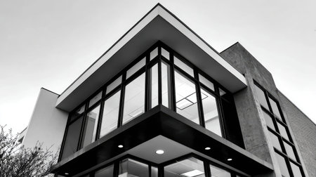 Stunning modern architecture showcasing a glass facade with sleek lines. This contemporary building emphasizes uniqueness and innovative design in an urban setting.の素材