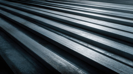 A visually striking close-up of smooth metal surfaces showcasing parallel lines and shadows. This image captures the essence of industrial design and minimalism.の素材