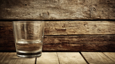 A clear glass filled with water sits on a rustic wooden table, emphasizing the beauty of natural materials and simplicity in a cozy dining atmosphere.の素材